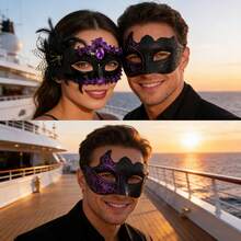 Bộ mặt nạ dạ hội đôi, mặt nạ dự tiệc kiểu Venice thanh lịch cho Giáng sinh, Halloween, lễ hội hóa trang, mặt nạ đen tím lấp lánh lãng mạn dành cho nam và nữ. - Đen và tím - Xem 3