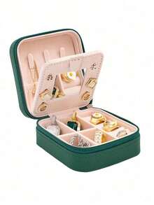 1pc Travel Jewelry Box, Small PU Leather Jewelry Storage Box With Mirror, Jewelry Organizer For Women, Compact Jewelry Box For Earrings, Necklaces, Rings, Travel Essentials, Bridesmaid Gift, Mother's Day Gift, Easter Gift - Jewelry Box With Mirror - View 14