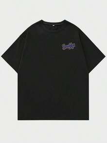 ROMWE MEN Street Life T-Shirt With Lettering And Cartoon Pattern For Men - 黑色 - 查看 2