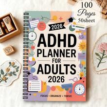 1pc ADHD Planner For Adults & Women - Productivity Organizer With To-Do Lists, Task Lists, Focus Tracker, Daily Planner - Spiral Notebook With Color-Coded Pages