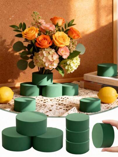 6pcs Green Round Wet Floral Foam Blocks, 3-Inch Green Wet-Dry Floral Foam Circles, Artificial Flower Plant Floral Foam - Durable Lightweight Floral Supplies For Wedding Aisle Flowers, Party Decorations, DIY Crafts