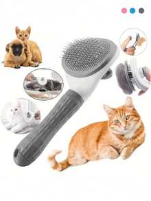 1pc Upgraded Soft Rubber Handle Cat Brush, Dog Brush, Flea Comb, Pet Deshedding And Grooming Brush, Cat Grooming Tool, One-Click Efficient Hair Removal Tool, Pet Grooming Brush, Pet Massage Brush, Detangling Tool, Pet Cleaning Tool, Fur Collection, Suitable For Long-Haired Pets, Essential Pet Deshedding Seasonal Item, Pet Supplies, Cat Supplies, Dog Supplies - Multicolor - View 2