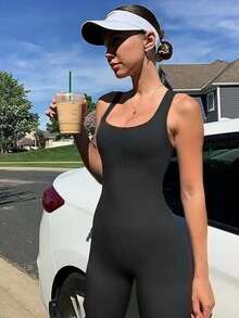 Womens Workout Winter Vest Long Jumpsuits Seamless Yoga Gym Bodycon Rompers Sexy Unitard Tummy Control - Black Vest - View 4