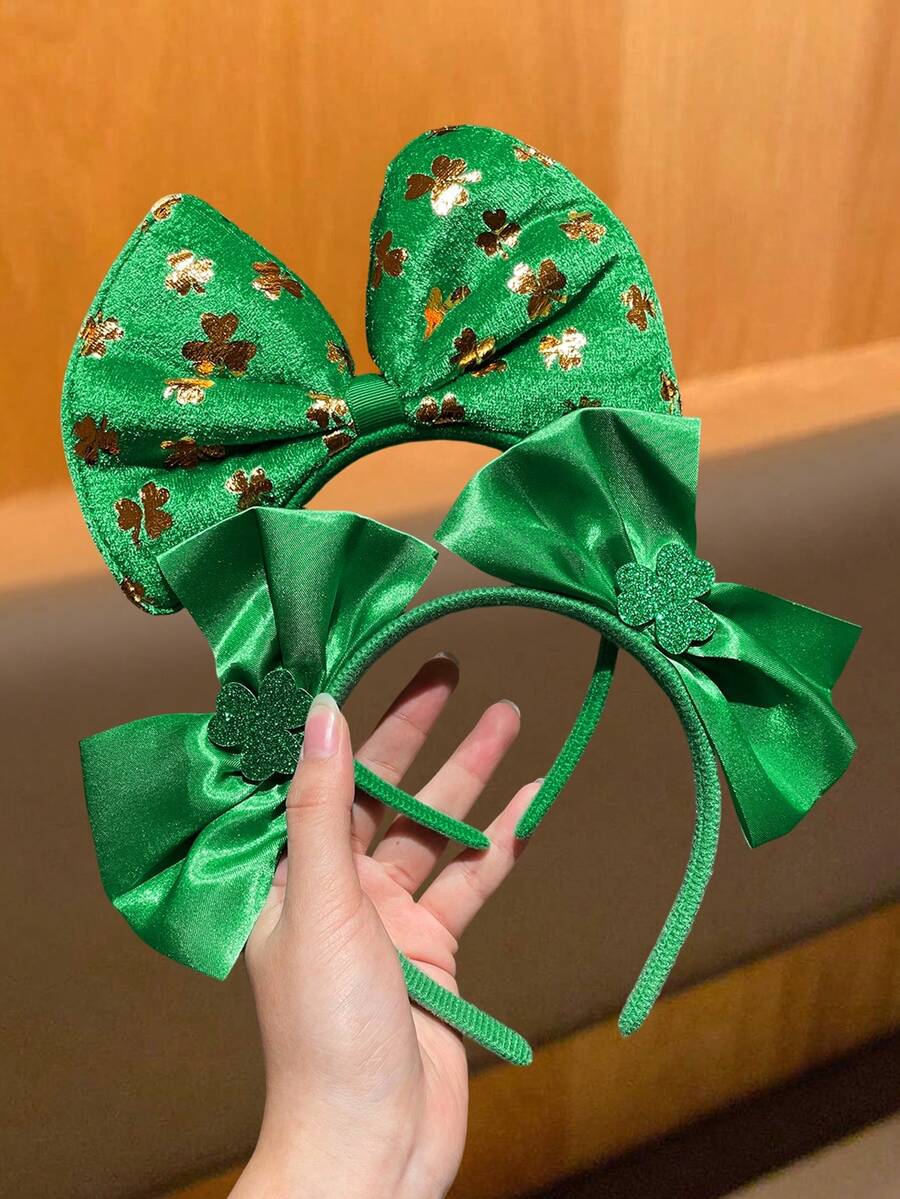1/2个女士发箍，时尚个性，可爱，圣帕特里克节发饰，绿色三叶草蝴蝶结发箍，适合节日派对和晚宴，女士发饰，女士配饰，送给她的礼物，发带美容家居卧室装饰