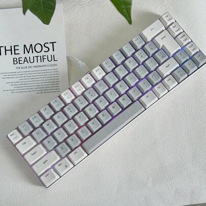 Hot ! 68-Key RGB Backlit Membrane Keyboard, Quiet USB Wired Gaming Keyboard, Mechanical Feel Keyboard, Soft Typing For Game&Office & PC