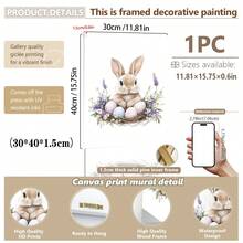 1PC Canvas Wall Art_Nursery Decor Printed Rabbit Burrow Motif, Watercolour Easter Art, Rabbits With Flowers, Spring Blossoms, Farm Animals, Easter Egg Design, Rabbit Garland - Framed Nursery Wall Art Perfectly Suited For Children's Room Decor, Playroom Decor Children's Room Decor Nursery Decor Daycare Decor Girls' Bedroom Girls' Room Decor Children's Room Decor Boys' Bedroom Boys' Room Decor Girls' Bedroom Decor