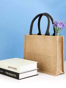 1个黄麻帆布礼品包装袋，可重复使用的手提袋，适用于日常旅行、收纳、购物，也适用于婚礼、万圣节、派对、节日、绘画、送礼、返校、情人节等场合。 - 彩色 - 查看 6
