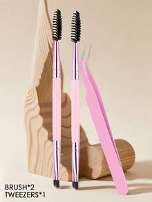 Pensetă pentru gene roz/negre, perie pentru extensii de gene cu două capete, pensetă precisă pentru gene, duritate ridicată cu durabilitate excelentă, potrivită ca instrument pentru extensii de gene și accesoriu - Multicolor - Vizualizare 4