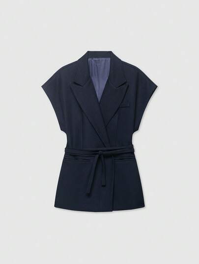 معطف نسائي بياقة ربطة عنق لون أحادي، خليط ربيعي