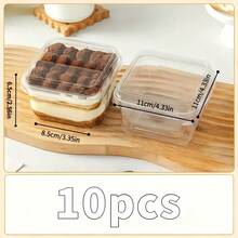10个塑料盒，400毫升/14.08盎司，透明方形烘焙甜点容器，蛋糕/提拉米苏盒，加厚耐用，带盖，便携，适用于餐厅/咖啡馆/面包店/甜品店烘焙用途 - 透明 - 查看 7
