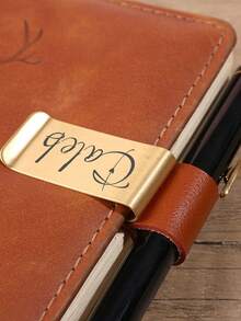 1pc Customized Logo Stainless Steel & Leather Pen Holder, Pen Clip, Notebook Bookmark Organizer, Pen Case, Office Stationery, Accessories, Money Clip, TN Planner Pen Holder - Multicolor - View 7