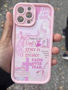 Gods Grace Is Greater Than Fear  Pink Phone Case For IPhone X/XS/11/12/13/14/15/16 Pro -Anti-Scratch With Full Camera Protection - Stylish & Durable -Cute Aesthetic Gift For Girls,Women - 粉色 - 查看 2