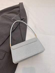 女士简约方形手提包，新款夏季时尚纯色单肩包，休闲托特包，复古斜挎包 - 銀色 - 查看 6