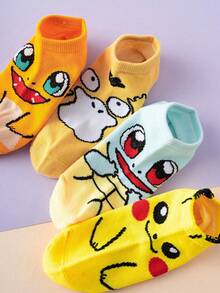 pokemon 4双装宝可梦皮卡丘卡通图案彩色提花透气防滑儿童袜，运动风格，四季皆宜，欧美尺码，舒适耐穿，色彩丰富，适合日常穿着 - 彩色 - 查看 4
