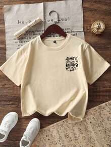 Young Boy Casual Graphic Print Crew Neck Short Sleeve T-Shirt, Summer Top - Apricot - View 7