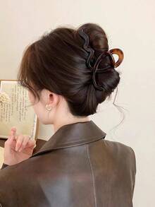 3/1 pieza Clip de pelo con agarre súper grande de estilo retro de Hong Kong con onda, clip de volumen de pelo grande, clip de pelo con patrón de leopardo de moda para mujer, accesorios de pelo elegantes, pinza de pelo casual - Multicolor - Ver 3