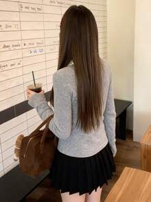 Women's Casual Front Button Knit Top - Grey - View 6