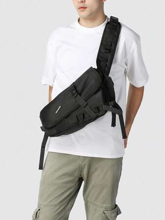 1pc Men's Nylon Chest Bag Shoulder Bag,Nylon Chest Bag With Adjustable Strap Scratch Resistant And Wear-Resistant Pouch For Passport Money ID Card Credit Card Lightweight For Commute/Commuting Solid Color Gift For Boyfriend