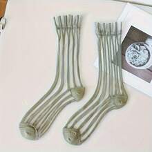 1 Pair Striped Sheer Glass Silk Stockings, Thin Breathable Mid-Calf Socks, Women's Long Socks, Spring/Summer - Multicolor - View 8