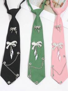 1pc Women's Fashion STAR Letter Small Star Bow Tie Decor Chain Necklace, Black/Green/Pink/Red, Suitable For Party, Casual, School, Daily Wear - A - View 11