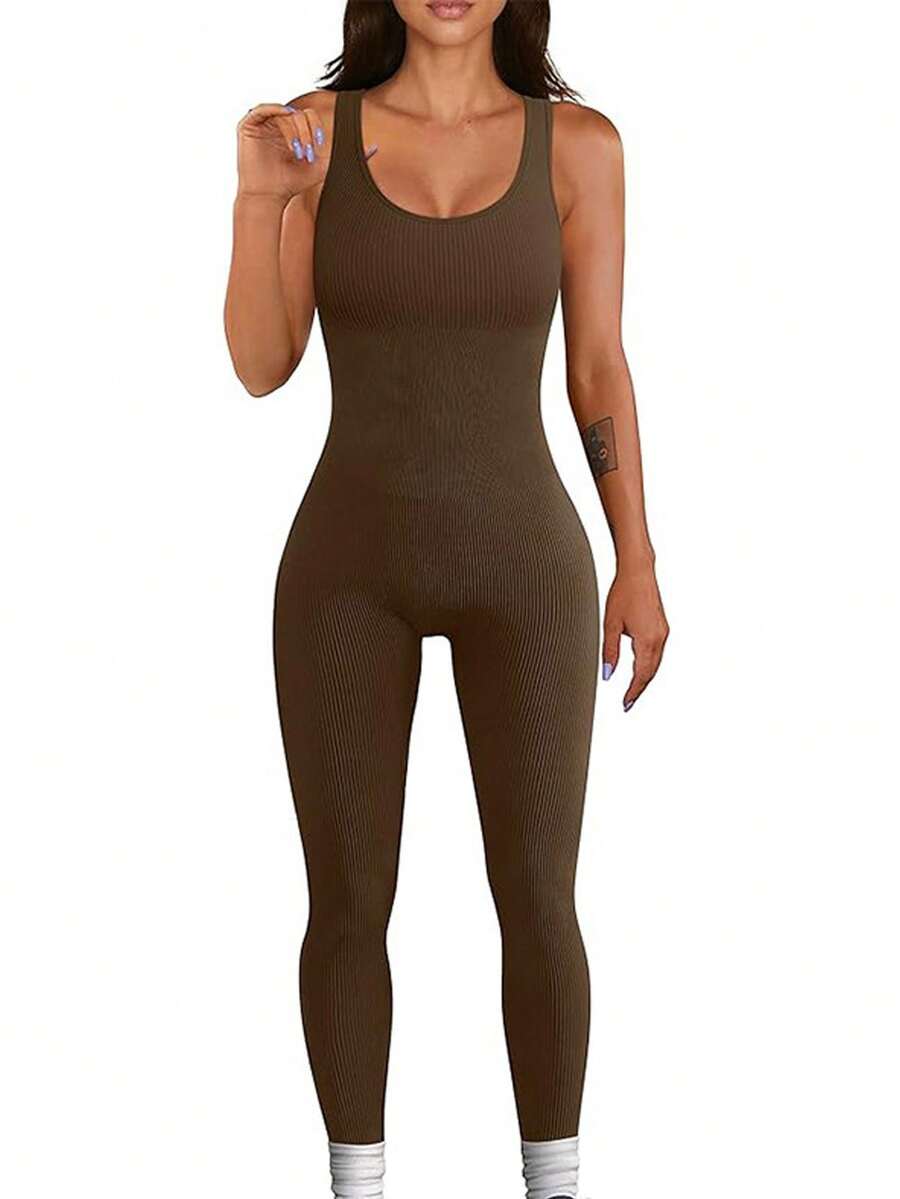 Womens Workout Winter Vest Long Jumpsuits Seamless Yoga Gym Bodycon Rompers Sexy Unitard Tummy Control