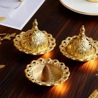 Ihålig rökelsekara i guld från Mellanöstern, moskéformad rökelsekaraa, Ramadan Kareem rökelsekaraa, Eid Festival rökelsekaraaa, ljusstakedekor, rumsdekor, scendekor, sovrumsdekor (ljus ingår ej)