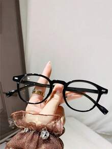 1 Pair Small Transparent Lens Glasses, Brown Polygon Frameless Non-Prescription Frames, Unisex Fashion Accessory, Polycarbonate Frame And Lens Material - Through Tea - View 4