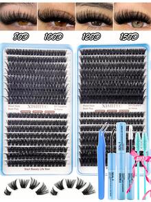 Bộ mi giả D-Curl 640/608 sợi, mềm mại, bao gồm hướng dẫn nối mi dành cho người mới bắt đầu, mi giả dày và bồng bềnh, keo dán, chất làm kín, nhíp, cọ chải mi, kính lúp, nhẹ và có thể tái sử dụng, số lượng lớn mi giả riêng lẻ, mi giả mềm mại và tự nhiên tạo hiệu ứng mi 3D. - Màu xanh lam - Xem 2