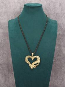 1件简约金色几何心形合金吊坠项链，时尚日常项链，配蜡绳，适合女孩、女士、女友，情人节、母亲节礼物 - 幾何形愛心 - 查看 4