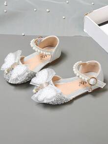 1 Pair Girls' Princess Bow Rhinestone Sweet Casual Sandals, Versatile Flat Slip-On Beach Shoes, Suitable For Toddler, Little, Big Kids, Spring/Summer/Autumn - Silver - View 2
