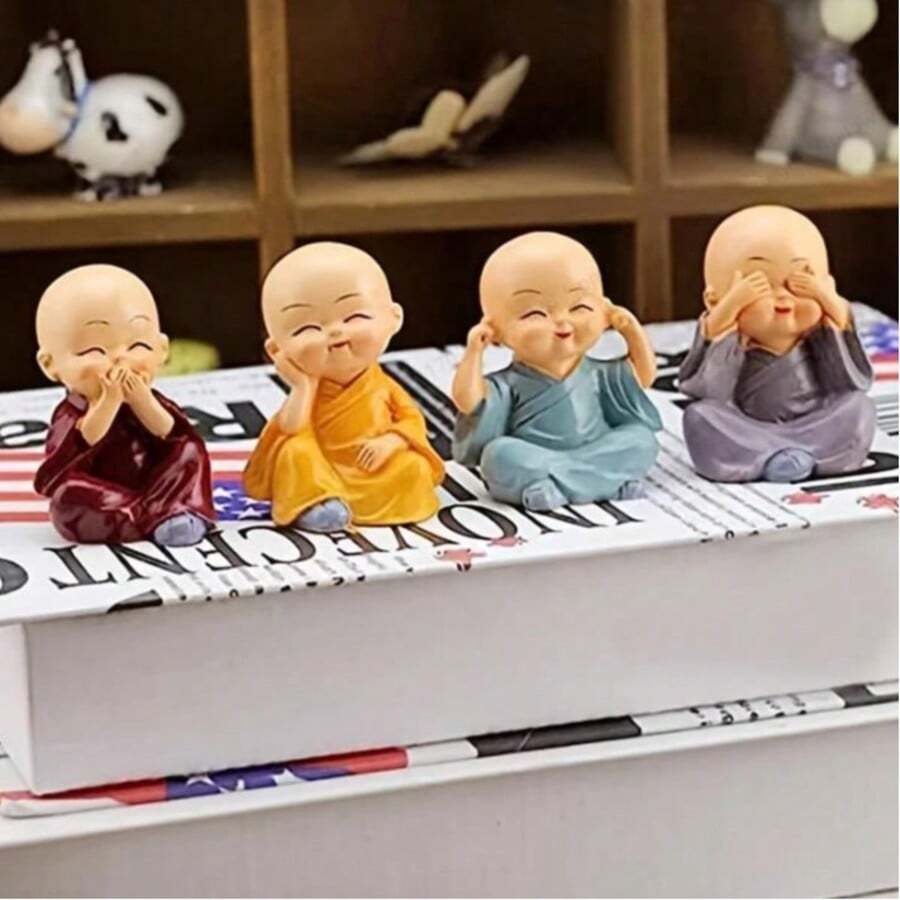 4件套彩色盒装佛像摆件，树脂材质，四尊精致小巧的禅宗僧侣佛像，寓意吉祥，适合汽车装饰、花盆摆件，创意实用，是馈赠亲友的理想之选，也适合摆放在桌面、卧室、办公室等处。 - 彩色 - 查看 1