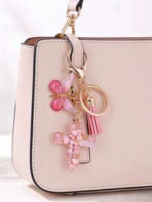 Resin Cross Keychain, Women's/Girls' Style, With Butterfly Pendant And Tassel, Inlaid With Pebbles, Sparkling Hearts And Purple Sequins, Fashionable Jewelry Gift, Easter Baptism Party Gift, Car Ornament, Bag Pendant, Cute Gothic Style Y2K.Bag Charms,Keychains,Purse Charms,Plush Keychain,Keychain,,Girls Keychain,Cute Keychains For Girls,,Keychains For Woman,Bag Charms,Christmas Gifts - 粉色 - 查看 8