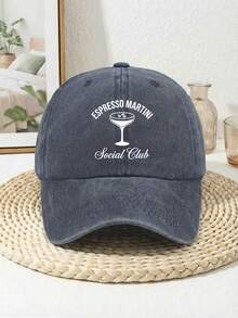 Cocktail Theme "ESPRESSO MARTINI Social Club" Vintage Washed Baseball Cap, Unisex Adjustable Curved Brim Hat, Suitable For Bar Dates, Friend Gatherings & Daily Urban Casual Style - A - View 6