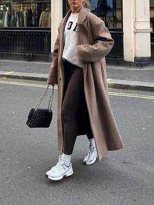 Women's Long Collar Soft Minimalist Style Loose Long Coat, Autumn/Winter