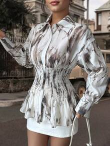 Women's Printed Long Sleeve Elegant Blouse, Suitable For Commuting, Casual Business, Christmas Party, Vacation, Dating And New Year Occasions, Spring Apparel - Apricot - View 4