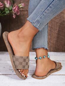 Women's Flat Sandals, Open Toe Summer Shoes, Lightweight Ladies Slippers, Fashionable Vacation Soft Bottom Plus Size Beach Shoes - Khaki - View 5