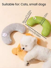 1pc Pet Cat Cartoon Embroidered U-Shaped Pillow, Breathable All Season Dog Sleeping Cushion, Dog Supplies - Multicolor - View 2