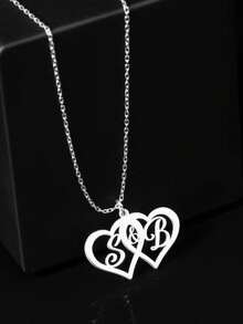 1pc Personalized Gold Heart And Initial Necklace - Intertwined Stainless Steel Love Pendant For Couples Or Best Friends - Customizable Jewelry Gift, Love Pendant Necklace - Multicolor - View 3