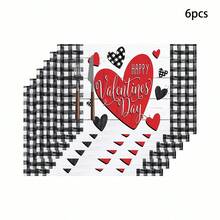 1/4/6 piezas Manteles individuales de lino, el lino se puede lavar a máquina, diseñado en Estados Unidos el Día de San Valentín, utilizado para la decoración de la mesa de la cocina. - Multicolor - Ver 10
