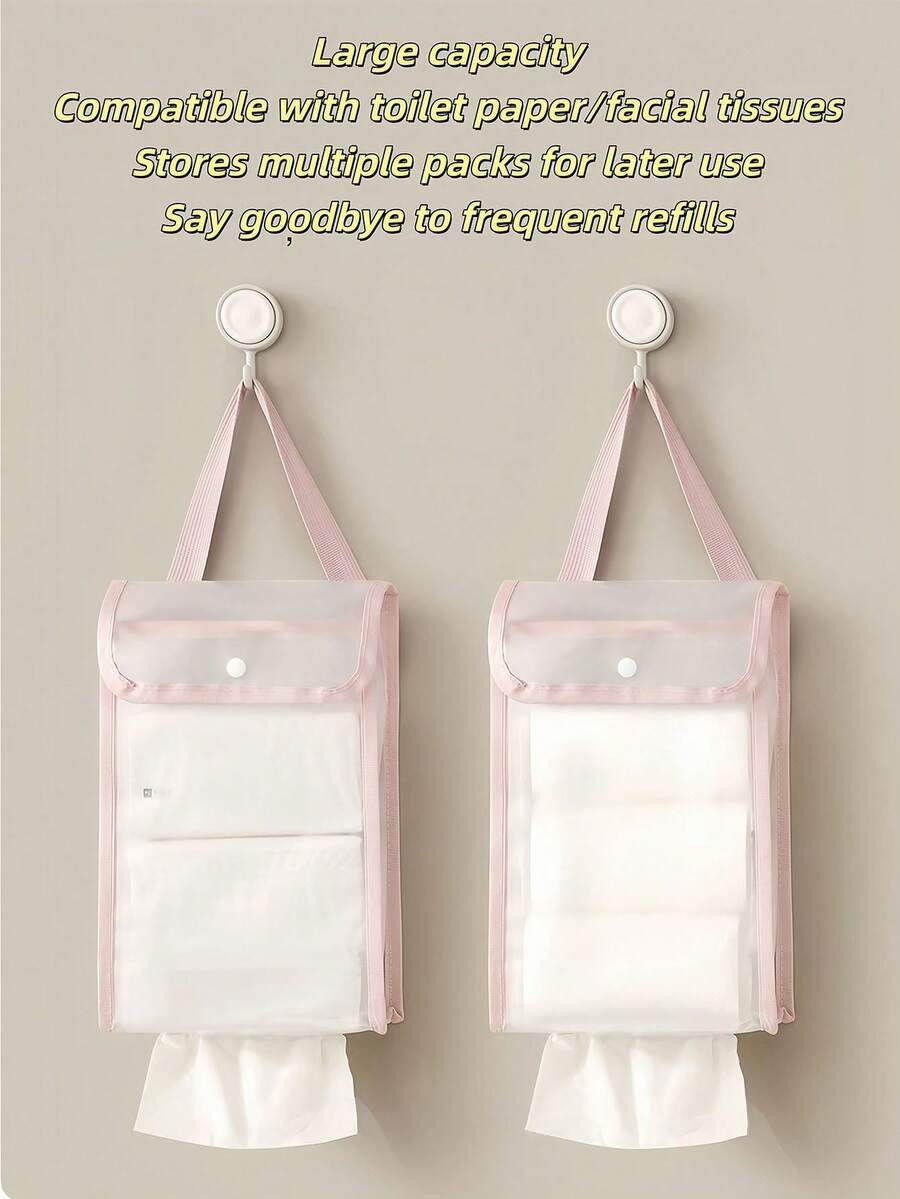 1pc Transparent Large Capacity Hanging Tissue Box, Suitable For Bathroom - Can Also Be Used To Store Clothes, Dorm Supplies And Household Essentials. Waterproof Shower Storage Bag (Pink, Upgraded Version)