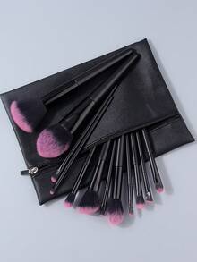 12件/13件/17件畅销化妆刷套装，多功能面部化妆刷和高回弹化妆海绵，便携式拉链收纳袋 - 黑色 - 查看 6