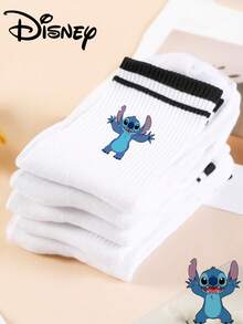 1 Pair/5 Pairs/10 Pairs Women's Mid-Calf Socks - Disney Stitch Pattern Mid-Calf Socks, Black Striped Athletic Mid-Calf Socks, Versatile Style, Suitable For Daily Wear And As Holiday Gifts - Multicolor - View 3