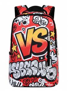 1pc Cartoon Print Backpack, Suitable For School, Laptop, Notebook, Teens, Travel, Sports, Work - Stylish Large Capacity Bag - Brown - View 1