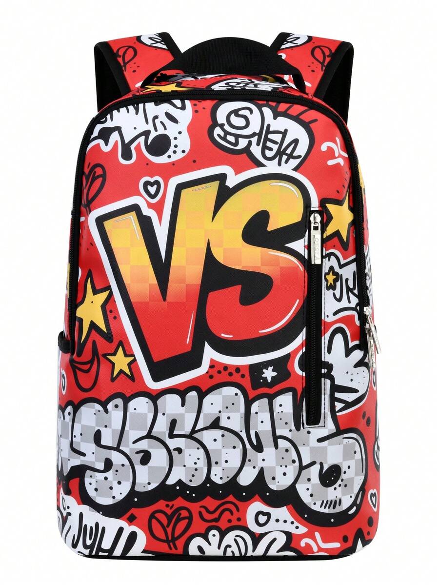 1pc Cartoon Print Backpack, Suitable For School, Laptop, Notebook, Teens, Travel, Sports, Work - Stylish Large Capacity Bag - Brown - View 1