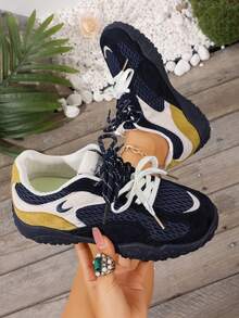 男女通用厚底复古厚底运动鞋，欧美风舒适休闲运动鞋，2025年秋季新品上市 - 寶藍色 - 查看 5