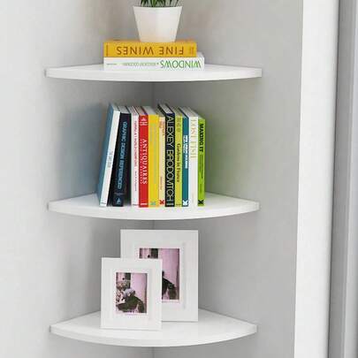 3 piezas Estante de pared de esquina, estante flotante de madera para esquina, estante de almacenamiento montado en la pared, adecuado para accesorios de TV, monitor, altavoz, decodificador, consola de juegos (19 cm, blanco)