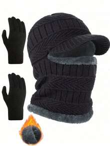 2Pcs Winter Knit Beanie Balaclava Hat Anti-Slip Touch Screen Mittens Set Thermal Ski Mask Cap Unisex For Women Men - Hat + Gloves - View 8