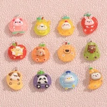 12/24pcs Cute & Unique Resin Fruit & Animal Pendant, Various Adorable Fruit And Animal Combinations; Distinctive DIY Accessories Suitable For Necklaces, Earrings, Phone Cases, Bags And Other Decorations - Random Mix - Fruit Pendant - View 5