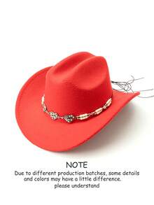 1pc Unisex Solid Color Western Cowboy Hat, Soft Wool Felt Material, Heart Rhinestone Metal Star Beaded Decor, Suitable For Back To School, Party, Western Theme Event, Gathering, Valentine's Day, Graduation, Masquerade, Holiday, Birthday, Music Festival, Mother's Day, Travel, Hiking, Daily Wear, Fashion & Versatile - Style 1 - View 14