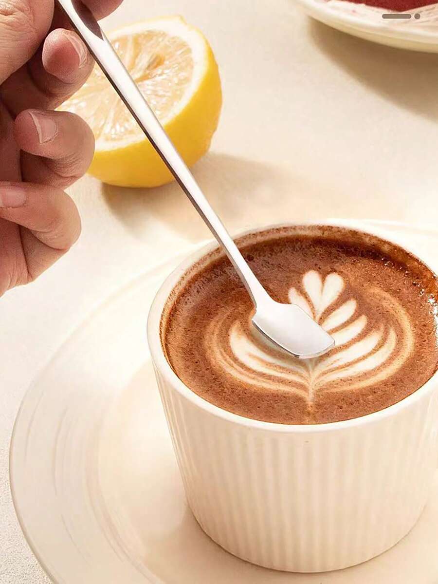 5/1件不锈钢咖啡搅拌勺、盛菜勺、方头勺、长柄精致小汤勺、蜂蜜勺、甜点勺，轻松处理果汁和饮料。 - 彩色 - 查看 1